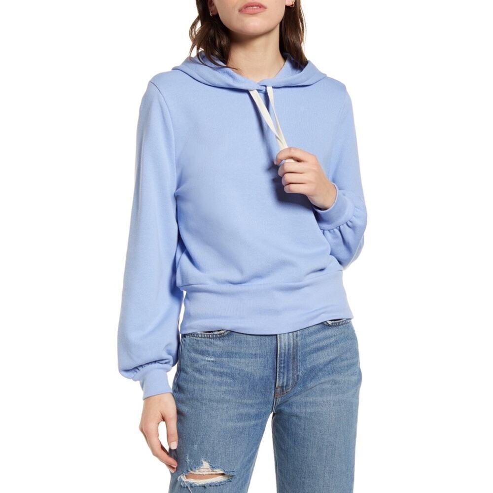 Madewell Bubble-Sleeve Hoodie Crop Sweatshirt in Blue Women's Size 2X